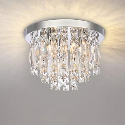 Image of A1A9 Modern Crystal Chandeliers Ceiling Lights, Clear K9 Chrome Flush Mount Elegant Round LED Pendant Lamp for Living Room, Dining Bedroom, Lounge (Diameter 30cm)