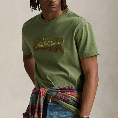 Image of Polo Ralph Lauren Classic FIT Embroidered Jersey Tshirt Print Tshirt, Men&#039;s, Size: Medium, Tree green