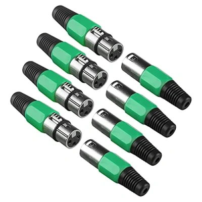 Image of 3 Pin XLR Connector Cannon DMX Cable Connectors Female Male Adapter, Panel Mount Microphone Connector, Plug for Stage Light Signal Wire(4 pack green)