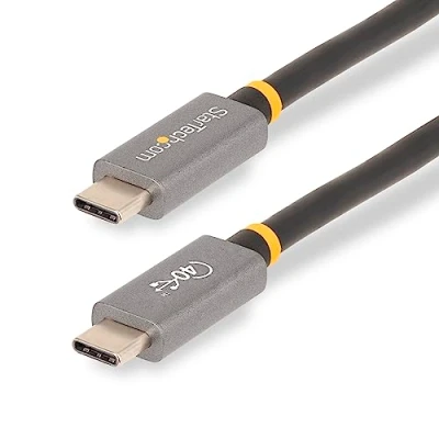 Image of StarTech.com 3ft (1m) USB4 Cable, USB IF Certified C 40 Gbps, Type Data Transfer Cable/Cord, 100W Power Delivery, 8K 60Hz, Compatible w/Thunderbolt 4/3/USB 3.2 (CC1M 40G CABLE)