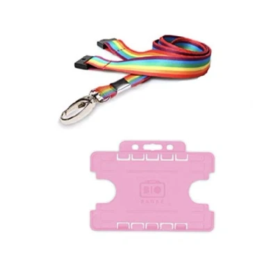 Image of ID Card It Rainbow Lanyard Neck Strap with Safety Breakaway and Strong Clip Pass Badge Holder for Work, Office, Nurses, Pride (Metal Pink Double)
