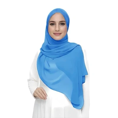 Image of Premium Chiffon Hijab Head Scarf Shawl Wrap for Muslim Women Lightweight (Azure Blue)
