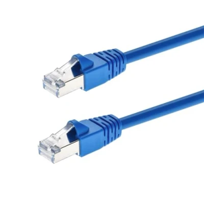Image of Monoprice Cat6A 14ft Blue Patch Cable Double Shielded (S/FTP) 26AWG 10G Pure Bare Copper Snagless RJ45 Fullboot Series Ethernet