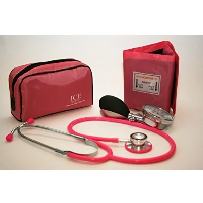 Image of Aneroid Pink Sphygmomanometer with 1 Adult Cuff and Stethoscope Blood Pressure Monitor Kit