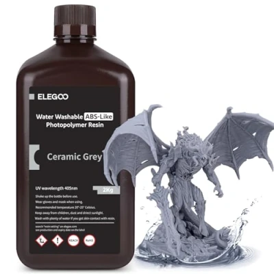 Image of ELEGOO Water Washable ABS Like Resin 1KG, Rapid 3D Printer 405nm LCD UV Curing Standard Photopolymer for Printing Grey 2000G