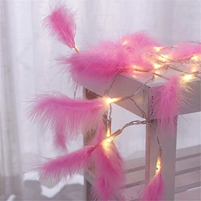 Image of BulzEU Feather Lights Warm White LED Fairy String Wedding Bedroom Party Christmas Decoration Battery Operated 2 M 20 (Pink)