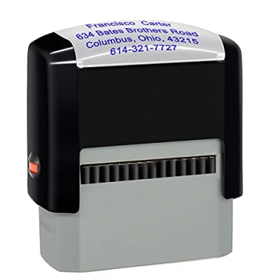 Image of Personalised Stamp (47 x 18mm 4 Lines) Custom Self Inking Rubber Stamps Return Address (Blue)