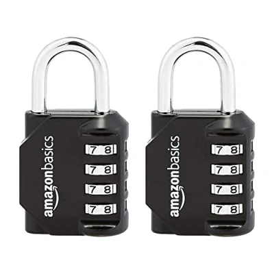 Image of Amazon Basics AB PL111 4 Digit Combination lock, 2 Count, Black/Silver