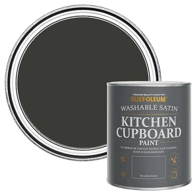 Image of Rust Oleum Black Scrubbable Kitchen Cupboard Paint in Satin Finish Dark Magic 750ml