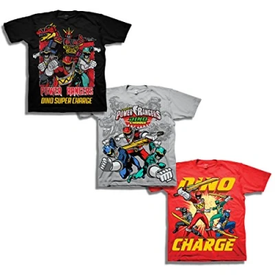 Image of Power Rangers Boys Super Dino Charge 3 Pack Tee Bundle T Shirt, Black/Silver/Royal, S
