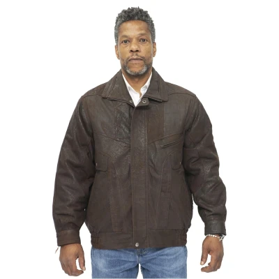 Image of Men&#039;s Tan Leather Jacket Classic Buffalo Suede Harrington Tailored Bomber L