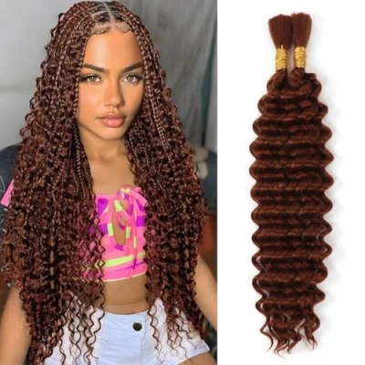 Image of Human Braiding Hair for Boho Braids Extensions 100g Wet And Wavy Curly Deep Wave Bulk Knotless (30#, 20 Inch(50g/Bundle x2))
