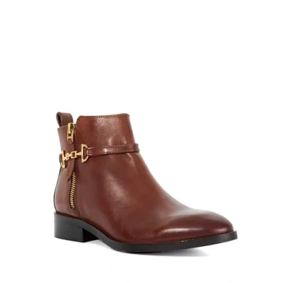 Image of Dune Ladies PARKLYN Leather Buckle Detail Ankle Boots Size UK 8 Flat Heel Tan