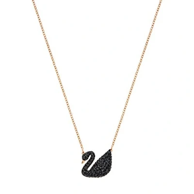 Image of Swarovski Iconic Swan pendant, Swan, Medium, Black, Rose gold tone plated