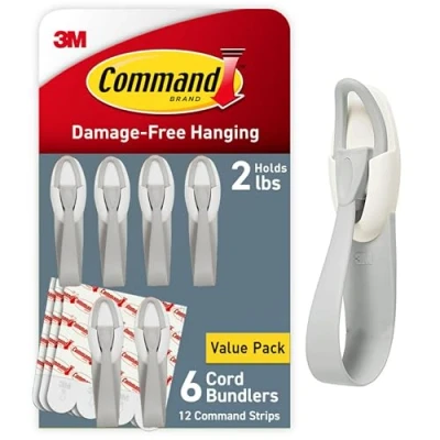 Image of Command 6 Cord Bundlers, 12 Strips, each bundler holds up to 2 lbs, easy open packaging, Organize Damage Free