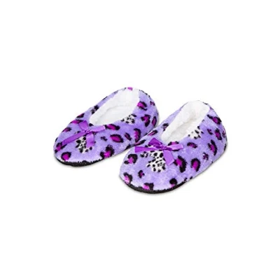 Image of FUTURO FASHION Girls Winter Fluffy Warm Panther Pattern Socks Fur Lined Bow Kids Slippers Violet 6 9 Years YW27