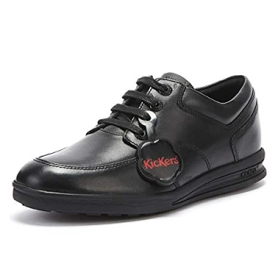 Image of Kickers Youth Boy&#039;s Troiko Lace Up Leather School Shoes, Black, 5 UK