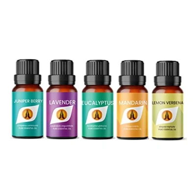 Image of Spring Essential Oil Set Juniper Berry, Lavender, Eucalyptus, Mandarin &amp; Lemon Verbena 5 x 10ml for Diffusers Home, Aromatherapy, Gift Him/Her, Candle Making, Soaps, Wax Melts etc