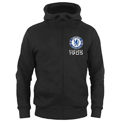 Image of Chelsea FC Official Football Gift Boys Fleece Zip Hoody Black 6 7 Years