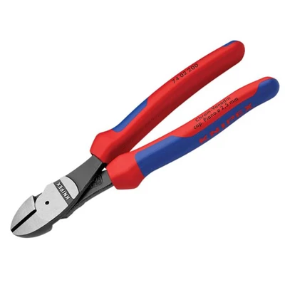 Image of Knipex High Leverage Diagonal Cutter black atramentized, with multi component grips 200 mm (self service card/blister) 74 02 SB