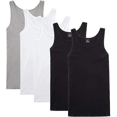 Image of NUOZA Mens Vest Tank Top 5 Pack Fine Rib Muscle Shirts Cotton Black White Gray,XL