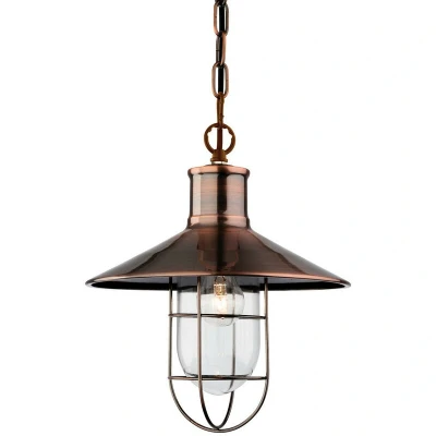Image of Crescent 1 Light Wire Ceiling Pendant Antique Copper, E27