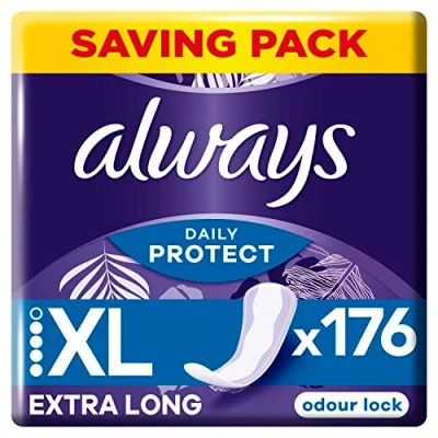 Image of Always Dailies Extra Protect Panty Liners Long Plus x44, Breathable, Flexible and Comfortable with Absorbent Core 4x44 ct