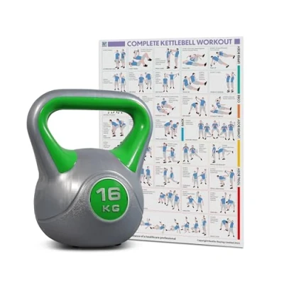 Image of Bestfor Kettlebell Vinyl Coated, Two Tone, Weight Lifting Strength Kettle Bell, for Training, Cardio, Fitness, Muscle Exercise Chart, Body Building, Home Gym Workout 16kg