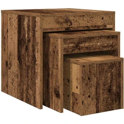 Image of vidaXL Nesting Tables Set of 3, Old Wood Brown Engineered Wood, Compact &amp; Space Saving, Modern Coffee End for Living Room, Bedroom, Office Sizes 45x45x45 cm, 35x35x35 24x24x24 cm