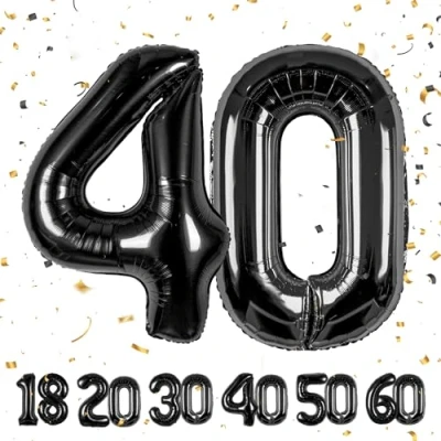 Image of Number Balloons 40,Black 40 Balloon Inch Giant Helium Foil for Boys Girls 40th Birthday Party Decor Anniversary Decorations Supplies