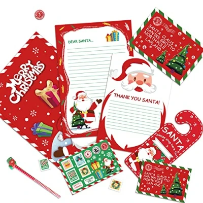 Image of VEYLIN Christmas Letter To Santa Kit,Letter Pack With Pencil Eraser Stickers Envelope For Kids