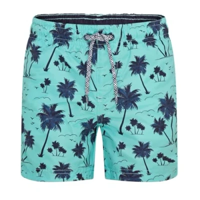 Image of RIPT Boy&#039;s Quick Dry Uv 50 Sun Protection Peach Finish Swim Shorts Trunks, Green Palm Tree Print, 3 4 Years