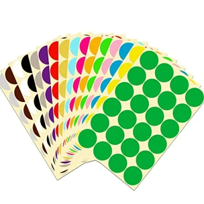Image of Rmeet Colored Adhesive Labels, 32mm Round Self Labels 16 Colors/Sheets DOT Stamps 384 Pieces for Manual Office Calendars