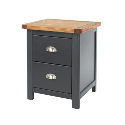 Image of Home Source Coniston Bedside Table Nightstand, 2 Drawer Wooden Bedroom Furniture Storage, Blue, Wood