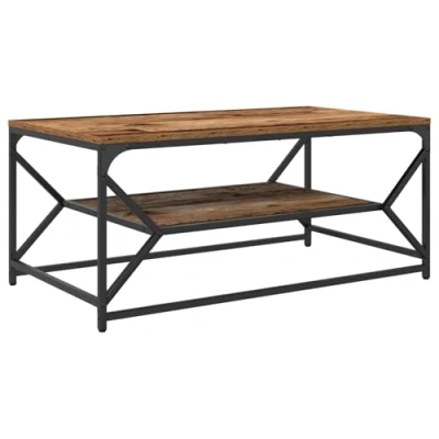 Image of vidaXL Industrial Style Coffee Table Reclaimed Wood, 90x50cm, Rustic Indoor Storage Solution with Matte Finish