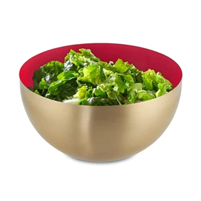 Image of Relaxdays Serving Bowl, 100% stainless steel, Red/Gold, 20 cm