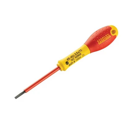 Image of Stanley 0 65 411 Fat Max Screwdriver Insulated Slotted 3.5X75Mm Red And Yellow, Red/Yellow
