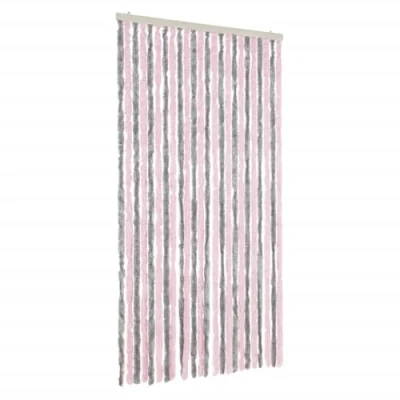 Image of vidaXL Chenille Fly Curtain 100x200cm Insect Barrier, Doorway Blind, Privacy Screen, Soft Strands, Washable Silver Grey/Pink