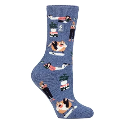 Image of HEAT HOLDERS Womens Fun Hobby Socks Lite Novelty Winter Fleece Lined Thermal (4 8, Book Worm)