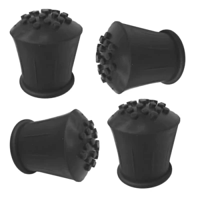 Image of Black Rubber Caps 16mm Walking Stick Crutch Cane Ferrule Chair Feet Floor Pad Grip Ends Pack of 4 Pole Protectors for Hiking Camping.
