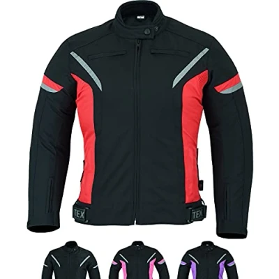 Image of Texpeed Womens Motorcycle Biker Jacket Ladies Waterproof Textile Cordura Coat With Motorbike CE Armour (EN 1621 1) Black Red 3XL