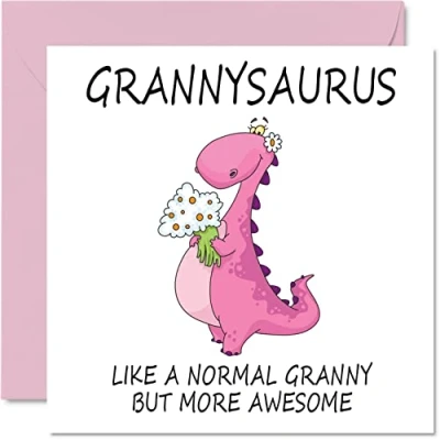 Image of Birthday Cards for Granny Grannysaurus Mothers Day Card from Granddaughter Grandson, Happy Granny, Gran Dinosaur Card, 145mm x Seasonal Funny Greeting