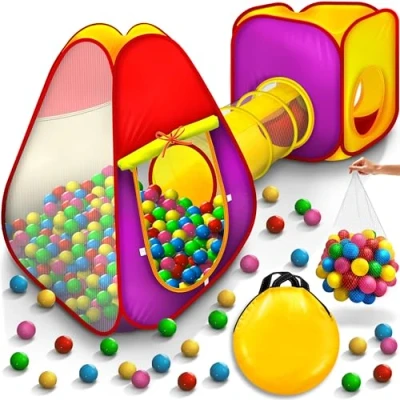 Image of KIDUKU® Childs Play Tent 3 in 1 house with Tunnel Pop Up + 200 balls Carrying bag for indoor and outdoor use