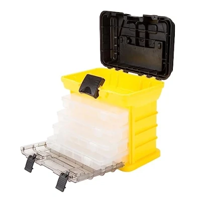 Image of Stalwart 75 STO3182 Parts &amp; Crafts Rack Style Tool Box with 4 Organizers, Yellow