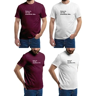 Image of (2 Pack) Mens T Shirt with Stylish Print Casual Short Sleeve Premium Soft Medium Weight Multipack Ideal for Everyday Wear Fast Drying Essential Crew Neck Noos (Hang (Burgundy &amp; White), M)