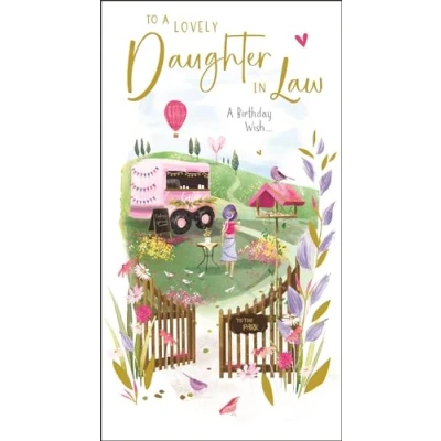 Image of Jonny Javelin Daughter in Law Birthday Card Lovely Floral Scene Special Finishes and Illustrated Insert Leaf Made the UK,228 x 155mm