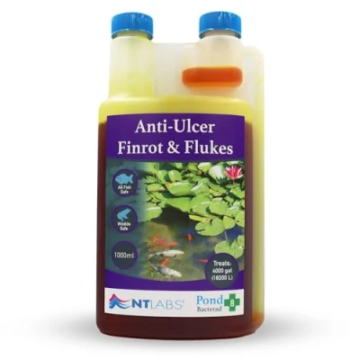 Image of NT Labs Pond Bacterad, Fish Medicine, Anti Ulcer Fin Rot &amp; Flukes, Use When Show Symptoms of Rot, Mouth Red Blotches, Missing Scales or Clamped Fins