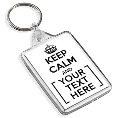 Image of Turquoise Keep Calm And Carry On Personalised Custom Text Keyring Key Fob Chain Clear (White)