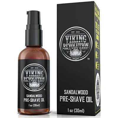 Image of Pre Shave Oil for Men Best Shaving with Sandalwood Safety Razor, Straight Razor The Smoothest, Irritation Free by Viking Revolution
