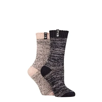 Image of Women&#039;s 2 Pair Pringle Classic Fashion Boot Socks Plain Navy / Light Pink UK 4 8